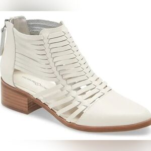 TREASURE & BOND white leather strappy boots shoes.  Zipper up the back. Size 8 M